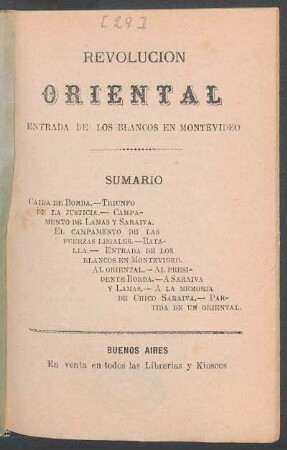 Revolución oriental : entrada de los blancos en Montevideo ; sumario
