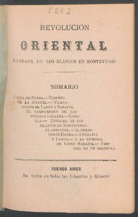 Revolución oriental : entrada de los blancos en Montevideo ; sumario