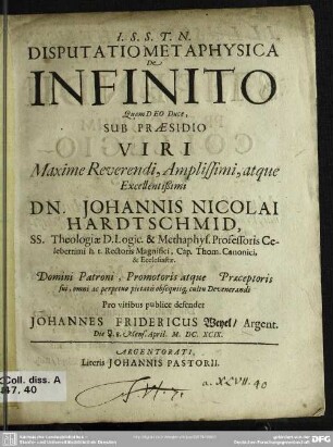 Disputatio metaphysica de infinito