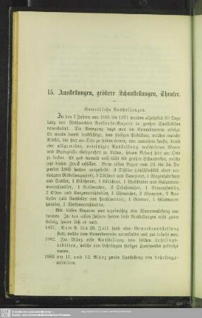 15. Ausstellungen, größere Schaustellungen, Theater