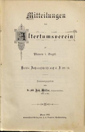 Mitteilungen des Altertumsvereins zu Plauen : Jahresschrift. 3. 1882/83 (1883)