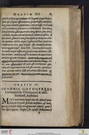 Oratio IV: Ioannis Gothofredi Linsmaieri in VVeintzierl & Missendorf, Austriaci