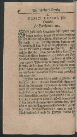 II. Ulrici Huberi, Icti Oratio de Paedantismo.