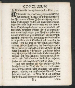 Conclusum In Conferentia Evangelicorum d. 28. Febr. 1722.