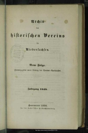 N.F.1848(1850): Archiv des Historischen Vereins für Niedersachsen
