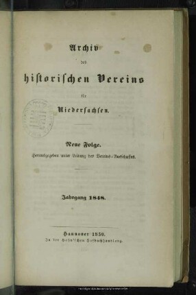N.F.1848(1850): Archiv des Historischen Vereins für Niedersachsen