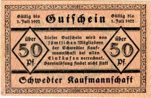 Schwedter Kaufmannschaft: 50 Pfennig 1921
