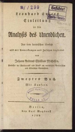 Leonhard Eulers Einleitung in die Analysis des Unendlichen; Bd. 2
