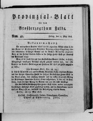Num. 40., Ausgabe vom 24. Mai 1816