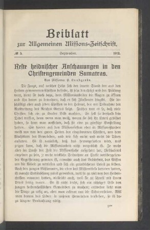 Beiblatt N° 5. September. 1912