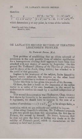 On Laplace's second method of treating Legendre's problem.