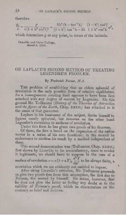 On Laplace's second method of treating Legendre's problem.