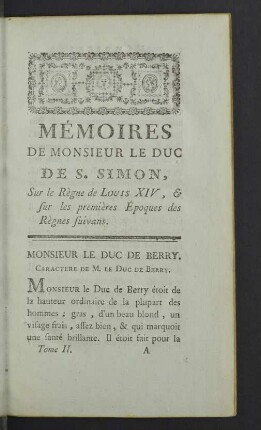 Monsieur le Duc de Berry.