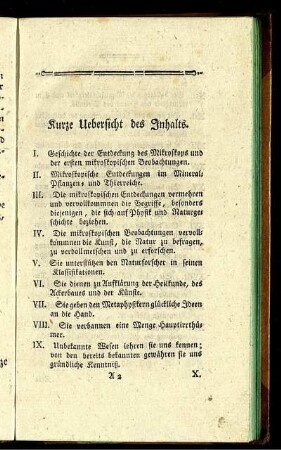 Kurze Uebersicht des Inhalts.