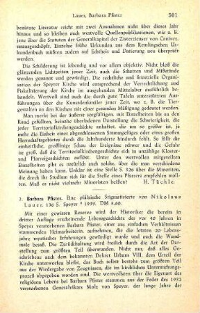 501-502 [Rezension] Lauer, Nikolaus, Barbara Pfister