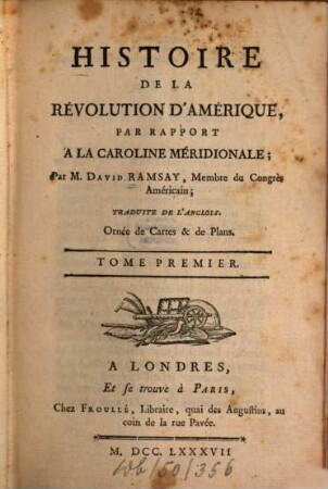 Histoire de la revolution d'Amérique, 1