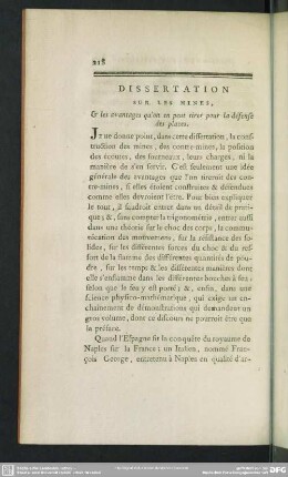 Dissertation Sur Les Mines, & les avantages qu' on en peut tirer pour la défense des places