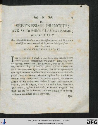Serenissime Princeps; Dux et Domine Clementissime; Rector ... Magnificentissime!