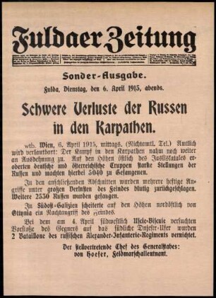Zweite Ausgabe vom Dienstag, den 06. April 1915.
