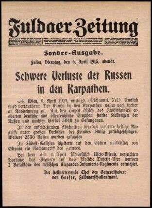 Zweite Ausgabe vom Dienstag, den 06. April 1915.
