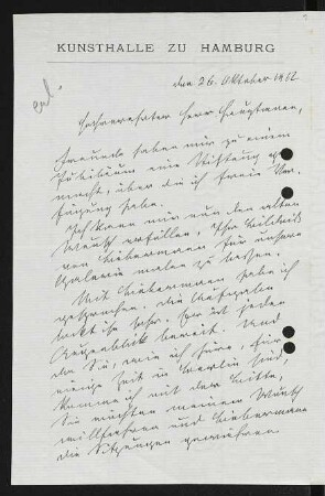 Brief von Alfred Lichtwark von Hamburger Kunsthalle an Gerhart Hauptmann