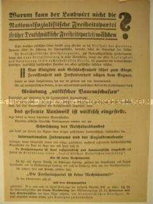 Wahlpropaganda der DNVP zur Reichstagswahl 1924 mit Polemik gegen die Nationalsozialistische Freiheitspartei