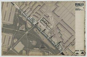 Gutachten Autobahn-Überbauung Rehberge (nicht realisiert) – System 1: Lageplan. Berlin-Wedding, Windhuker Straße