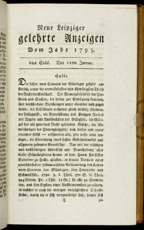 6tes Stück. Den 21ten Januar.