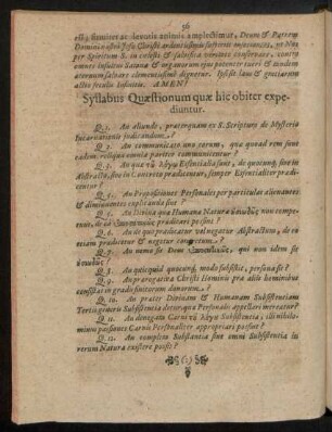Syllabus Quaestionum quae hic obiter expediuntur.