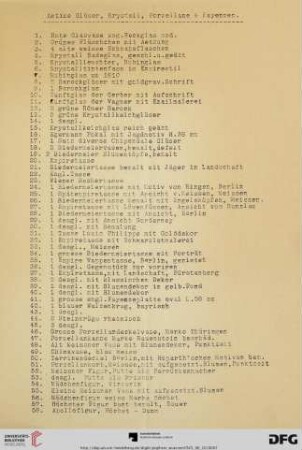 Antike Gläser, Krystall, Porzellane und Fayencen (Nr. 1-62)