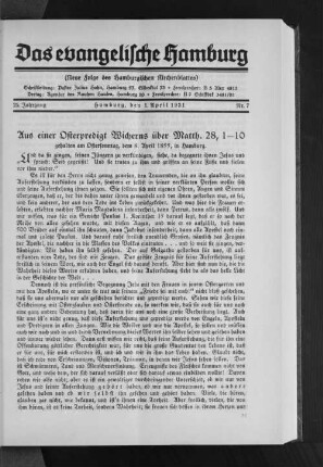 Aus einer Osterpredigt Wicherns über Matth. 28, 1-10
