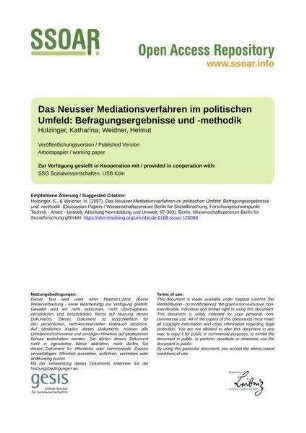 Das Neusser Mediationsverfahren im politischen Umfeld: Befragungsergebnisse und -methodik