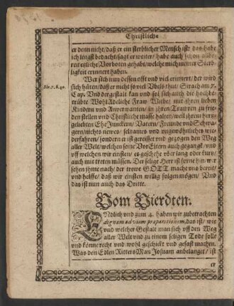 Vom Vierdten. [4. Dignam ad viam praeparationem, das ist/ wie man sich uff den Weg gefast machen solle und könne.]