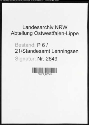 Sterberegister Standesamt Lenningsen