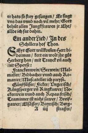 Ein ander Lied/ Jn des || Schillers hof Thon. ||