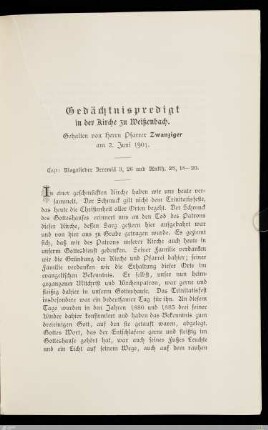 Gedächtnispredigt ...