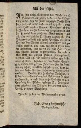 An die Leser.