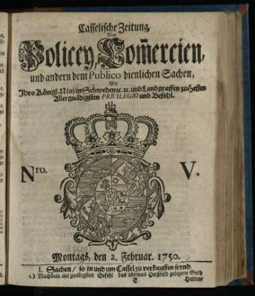 Nro. V, Montags, den 2. Februar. 1750