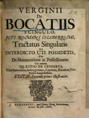 Tractatus de interdicto uti possidetis : sive de manutentione in possessionem