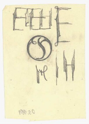 Kalligrafiestudie : Grafische Gestaltungen zu E F als Initiale oder Monogramm