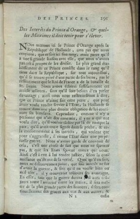 Des Interêts du Prince d’Orange, & quelles maximes il doit tenir pour s’élever