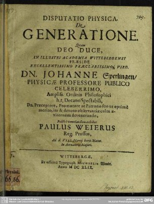 Disputatio physica de generatione