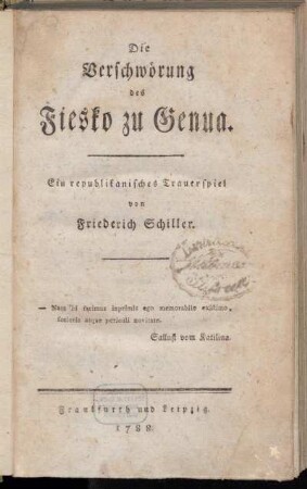Die Verschwörung des Fiesko zu Genua : Ein republikanisches Trauerspiel