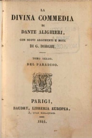 La divina commedia di Dante Alighieri, 3. Del Paradiso