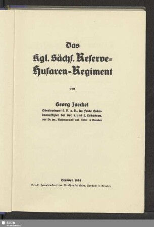 Das Kgl. Sächs. Reserve-Husaren-Regiment