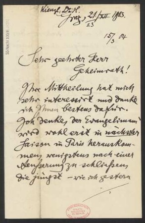 Brief an Ludwig Strecker  und B. Schott's Söhne : 21.12.1903