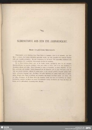 Seidenstoffe aus dem XVI. Jahrhundert