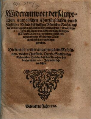 Widerantwort der Catholischen Ständt deß Hl. Römischen Reichs