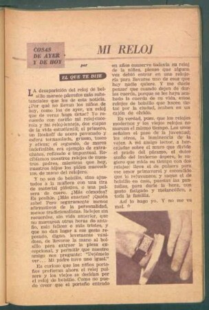 Mi reloj : Cosas de ayer y de hoy