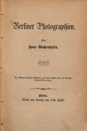 Berliner Photographien